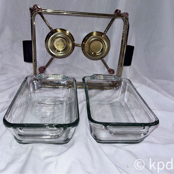 Vintage Anchor Hocking Buffet Serving Rack w 2 1 qt Anchor Ovenware Loaf dishes - Picture 9 of 10